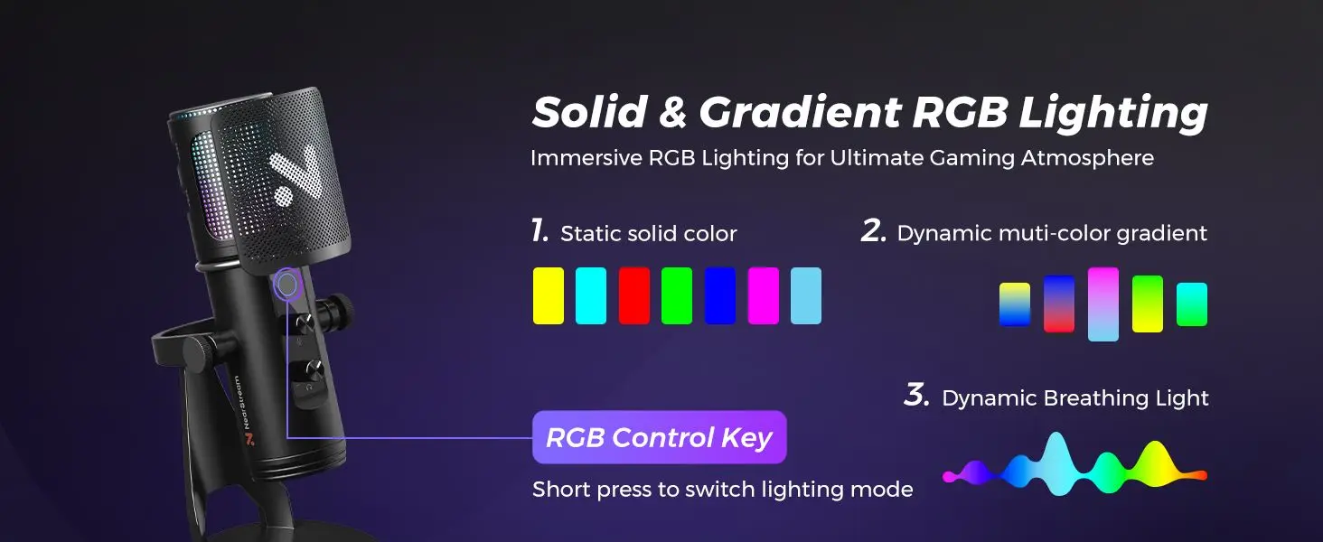 NearStream USB/XLR Condenser Gaming Microphone with 8 RGB Modes Lighting, Noise Cancelling Desktop for Streaming on PC/PS5/Mac