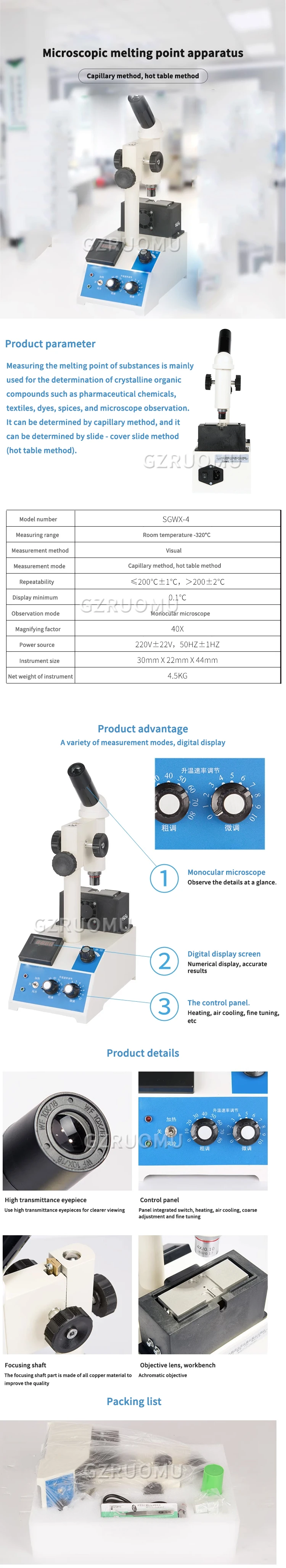 SGWX-4 Micromelting Point Instrument - Lab Professional Tester with Monocular Mi