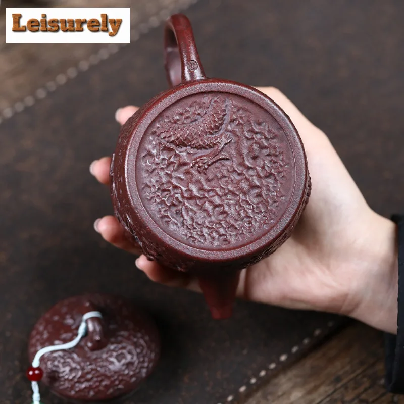 350ml Antique Yixing Purple Clay Teapots Handmade Dragon Pot Raw Ore Antique brass Mud Kettle with Filter Zisha Tea Set Cha Gift