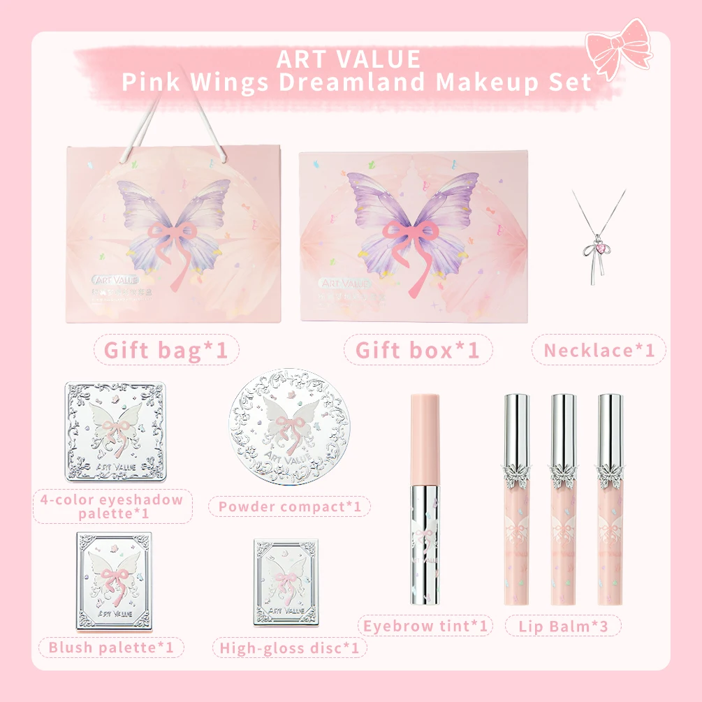 ART VALUE Makeup Sets Include 3 Lipgloss Tint,1 Blush,1 Eyebrow Tint,1 Eyeshadow Palette,1 Pressed Powder,1 Highlighter Powder - 5