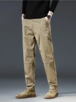 97%Cotton Autumn 2024 New Men's Cargo Pants Stretch Straight Slim Pants Brand Clothing Khaki Gray Casual Trousers Male