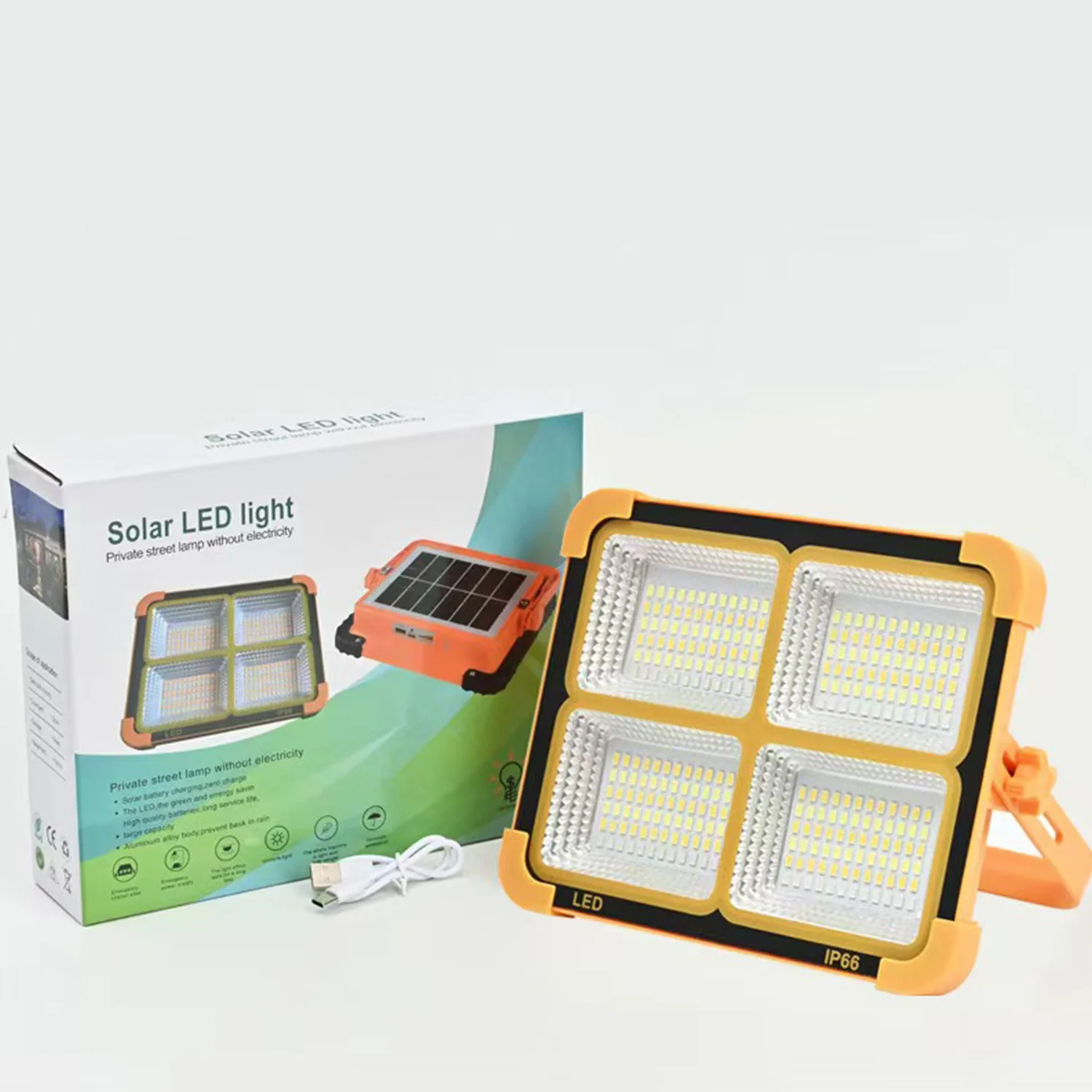 2026 Rechargeable Solar Flood Light Outdoor Portable LED Reflector Spotlight Rechargeable Projector Floodlight Construction Lamp