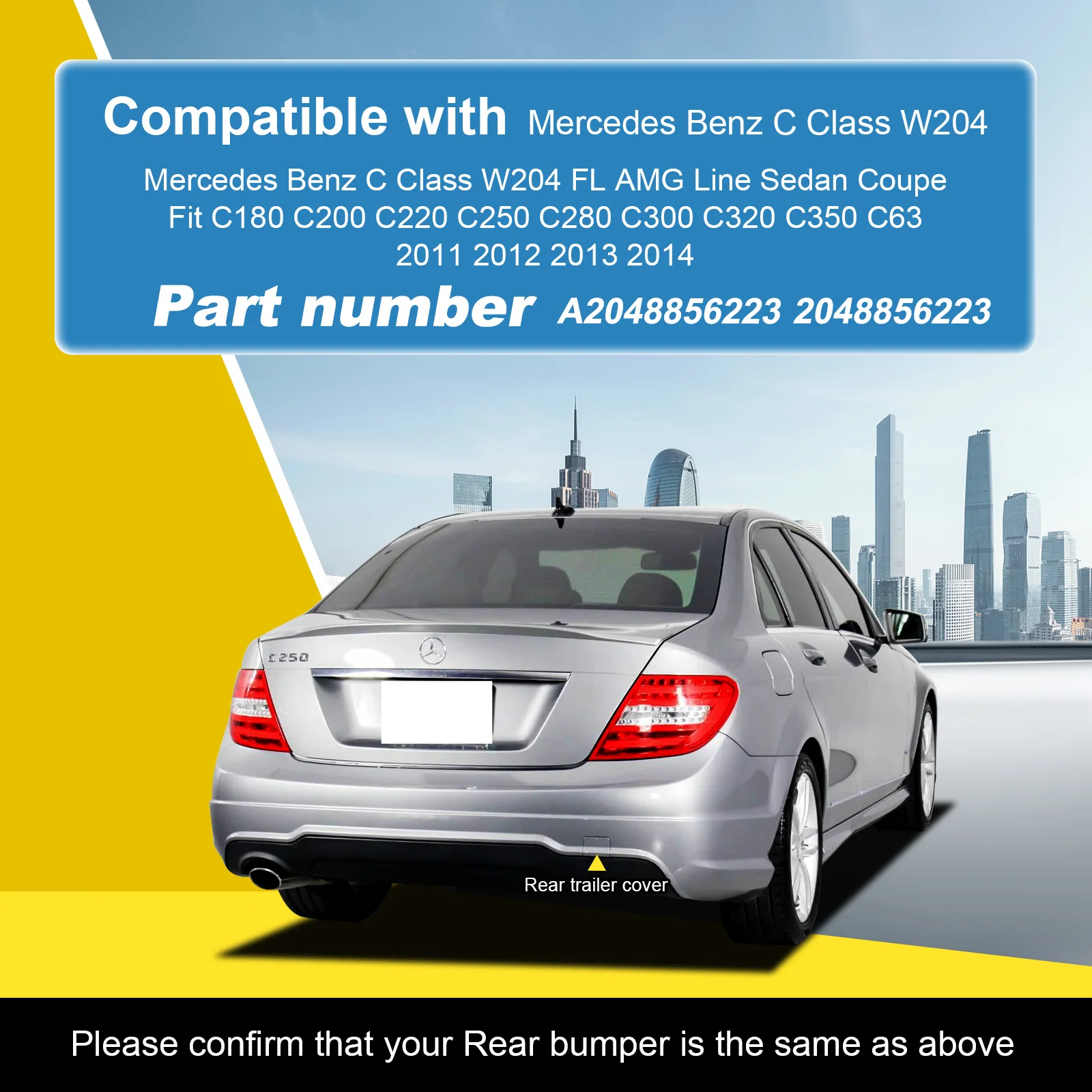 Rear Bumper Tow Hook Cap Towing Eye Cover For Mercedes Benz C Class W204 FL AMG Line Sedan 2011-2014 A2048856223 Trailer Cover