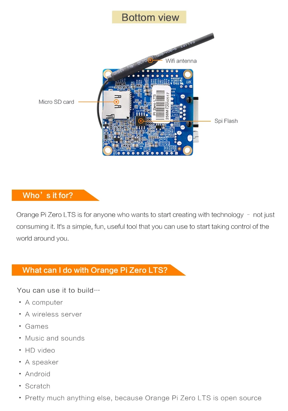 Laranja Pi Zero LTS Placa de Expansão,
