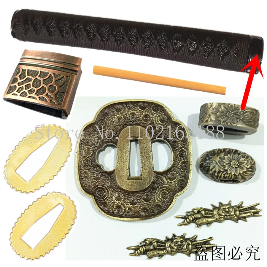 

A Set Plant flower Tsuba+Menuki+Fuchi+Kashira+Handle+Habaki+Seppa For Japanese Samurai Sword Katana/Wakizashi/Tanto Guard Fittin