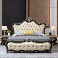 Ensemble de chambre à coucher moderne sculpté noir, ensemble de chambre à coucher en cuir et bois de princesse haute, meubles de maison de luxe humains 2