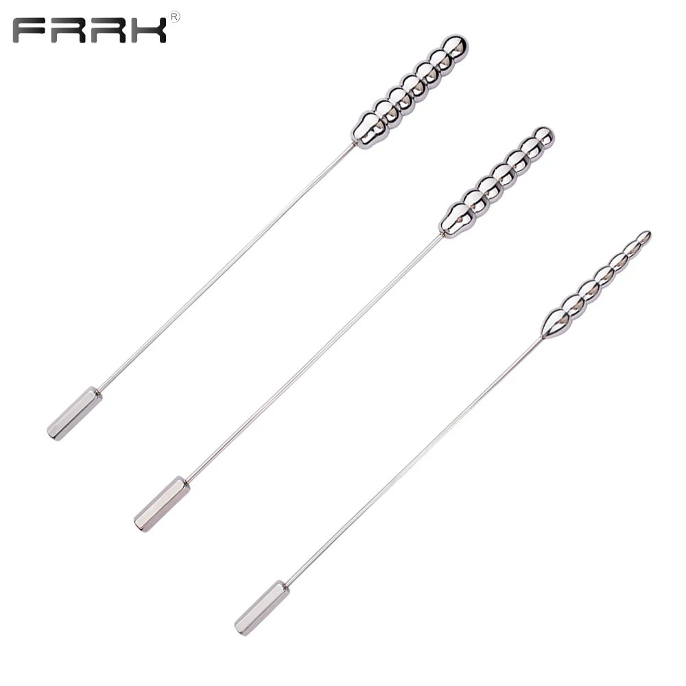FRRK Beaded Thread Metal Urethral Sounding with Handle for Easy Safe Sexual Play Steel Catheter Dilator Penis Plug Adults