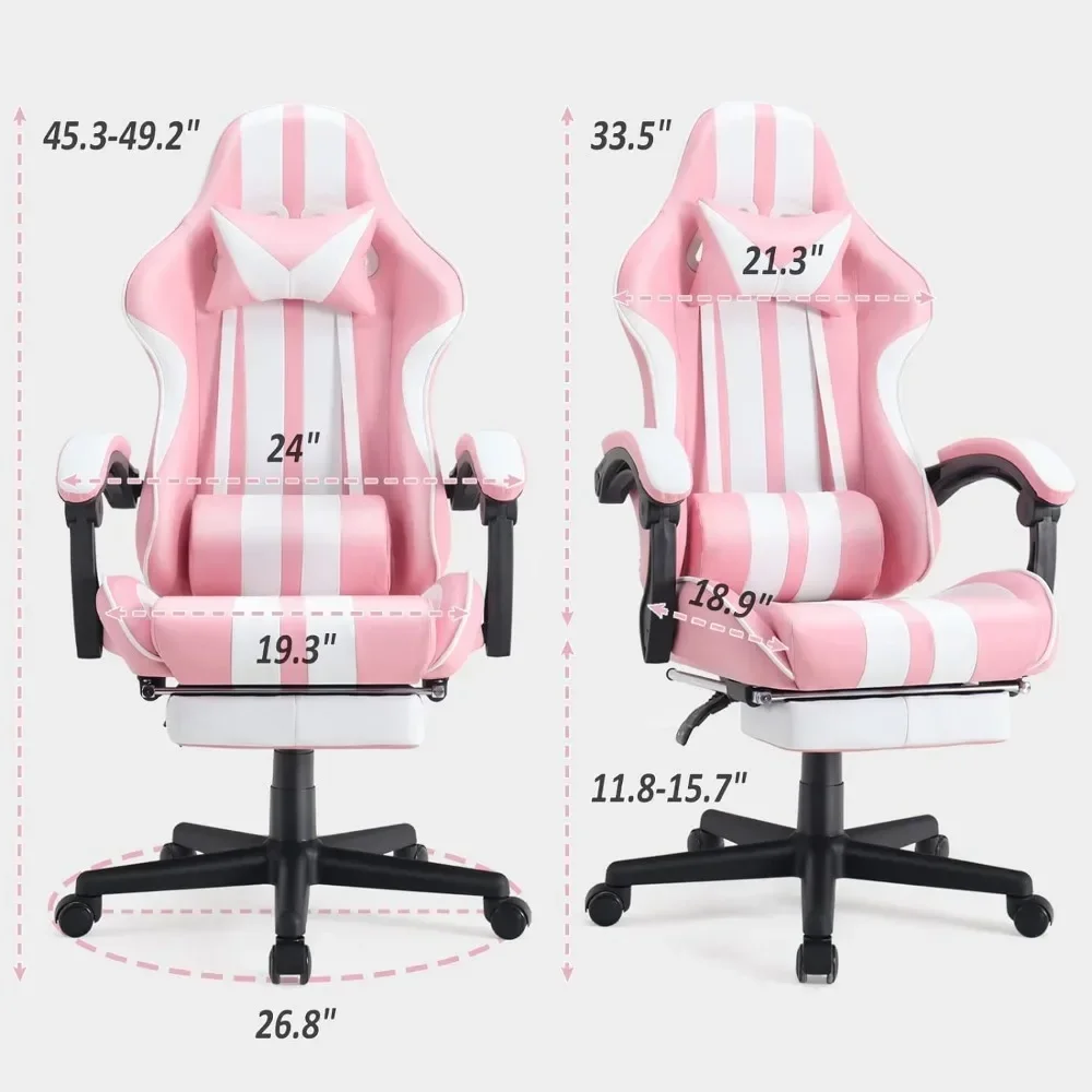 Pink Gaming Chairs with Footrest,Computer Game Chair,Massage Gaming Chairs,Christmas,Xmas Gift,PC Gaming Chairs 3