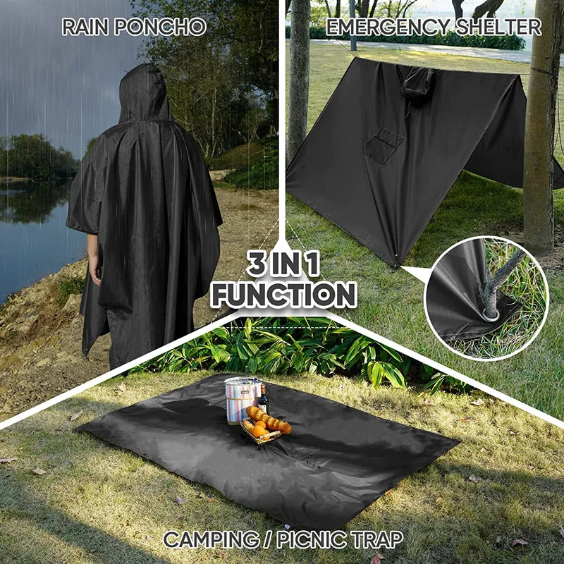Outdoor Hooded Rain Poncho for Adults with Pocket 