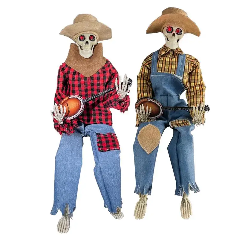 

Halloween Latest Horror Night Gifts Luminous Skull Guitar Skeleton Halloween Animated Skull Decor For Indoor OutdoorOrnament