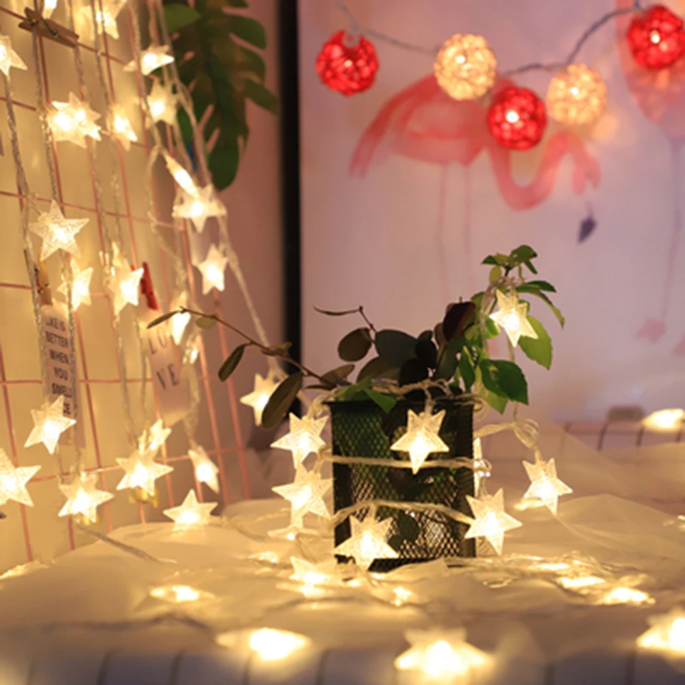 thumbnail image 1 of Guirnalda de luces LED con forma de estrella de 1,5 m, 3 m, 6 m y 10 m, para Navidad, fiestas, bodas, con pilas o alimentación por USB, para el hogar, 1 of 5
