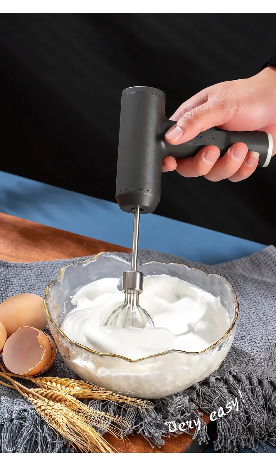 1 Stück drahtloser elektrischer Essens mixer tragbar 3-geschwindig-Eierschläger Backteig-Kuchen-Creme-Mixer Küchen werkzeuge – Detail 7