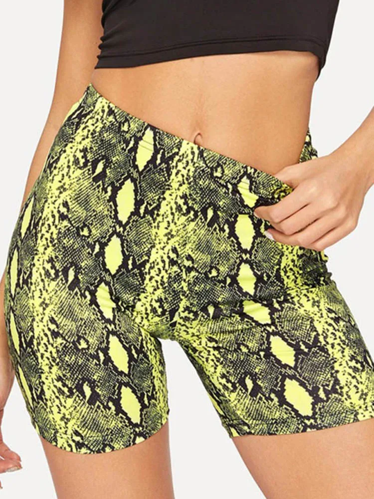  - Sexy Women Summer Shorts New Snake Print High Waist Shorts Elastic Waist Short Trousers Women Trousers Pantalones Cortos Mujer
