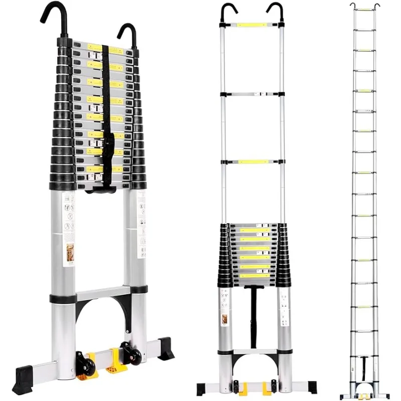 

26.2FT Telescoping Ladder, Aluminium Extension Ladder w/Triangle Stabilizers&Detachable Hooks,330lbs Capacity Collapsible Ladder