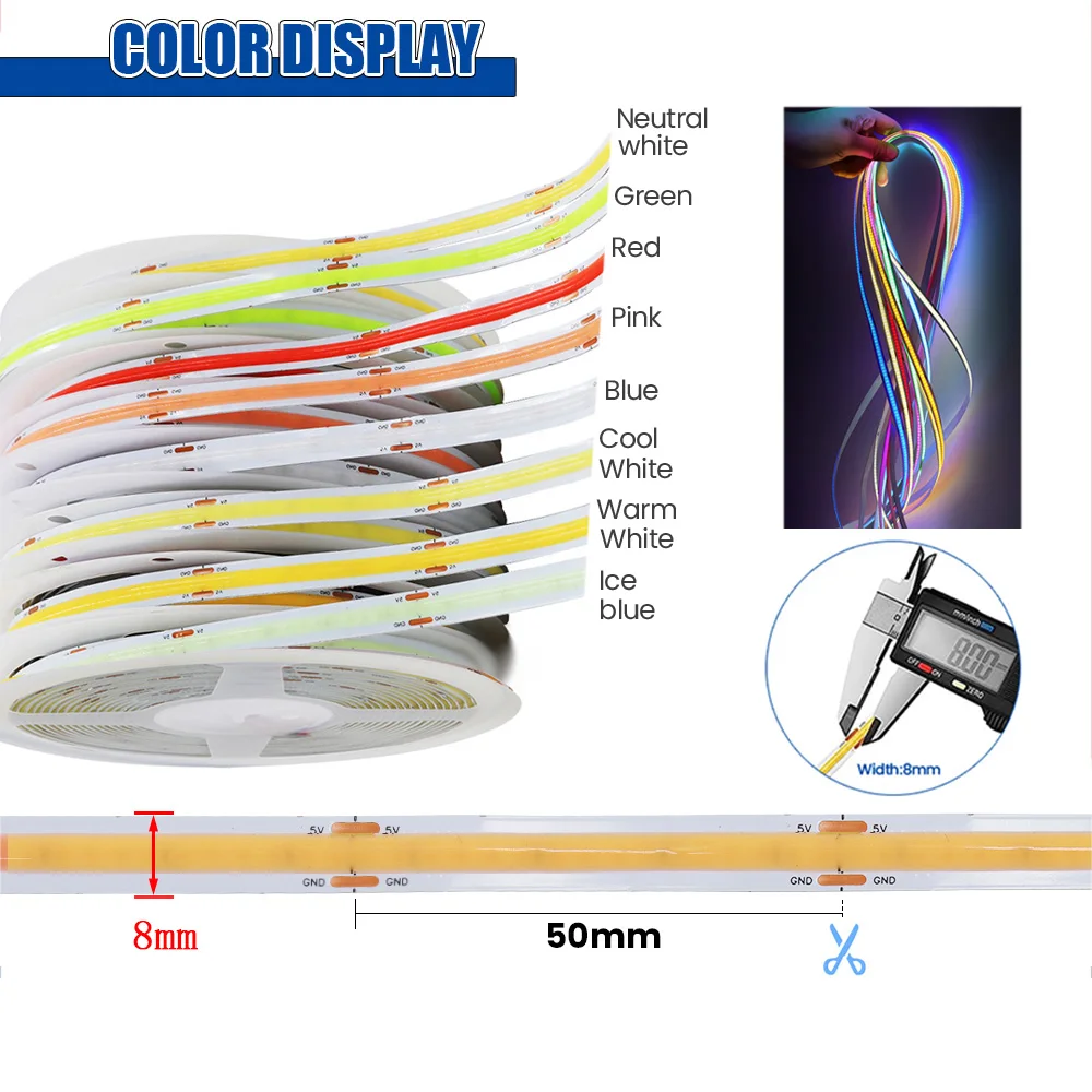 5V USB COB Led Strip Light White/Red/Green/Pink/Ice Blue/Yellow 320 Leds Flexible Ribbon DC Night Lamp TV Backlights Home Decor 3