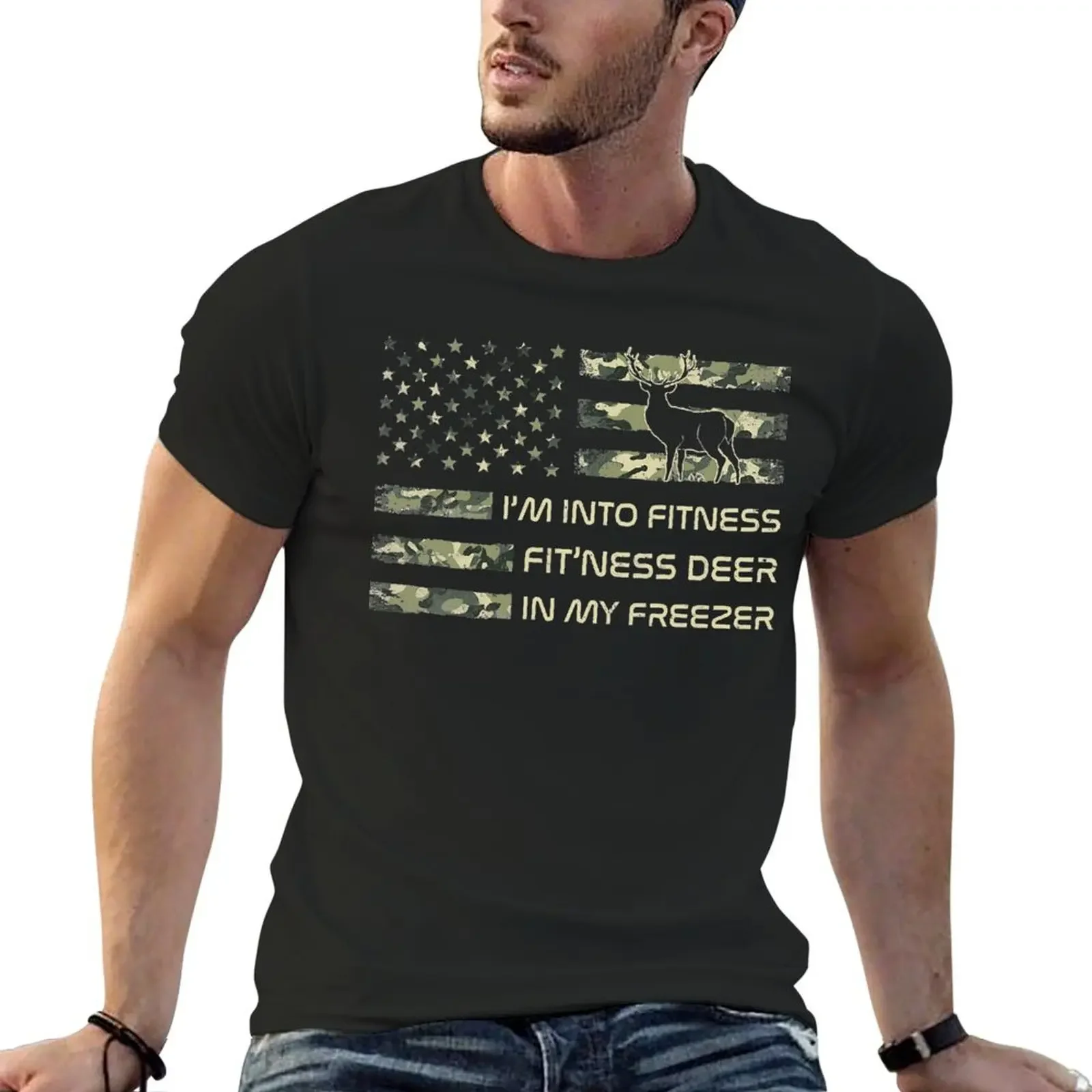 

Футболка с надписью «I'm Into Fitness Fit'ness Deer In My морозильная камера», мужская и женская футболка, винтажный летний топ, черные футболки для мужчин под заказ