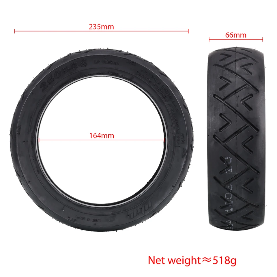 250x64mm Solid Off-Road Tire For Xiaomi/Mi 4 Ultra Electric Scooter - Wing Pattern, Airless Rubber, Wear-Resistant