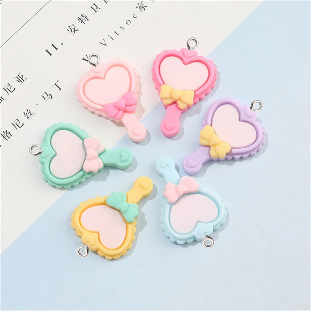 

10Pcs Lovely Bowknot Love Heart Mirror Charms Women Gift Resin Pendants Earring Jewelry Making DIY Keychain Handmade Accessories