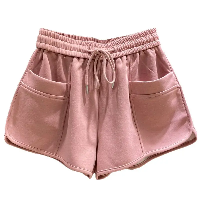 

Women's Pink Elastic Waist Casual Shorts 2023 New Loose Wide Leg Pants Shorts Feminino