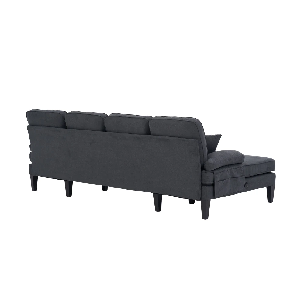 Großes U-förmiges 4-Sitzer-Sofa aus Weichem Leinen, Moderne Rückenlehne, mit 2 Chaiselongues, Stabilen Füßen und Gemütlichen Sitzkissen – Detail 23