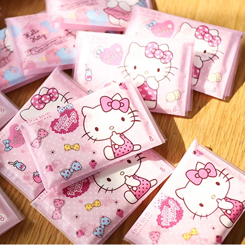 9pcs Hello Kitty Tissue Portable Cute Cartoon Eco-friendly Pocket Women Girl Wallet Paper Handkerchief Thicken Paper Napkin Gift