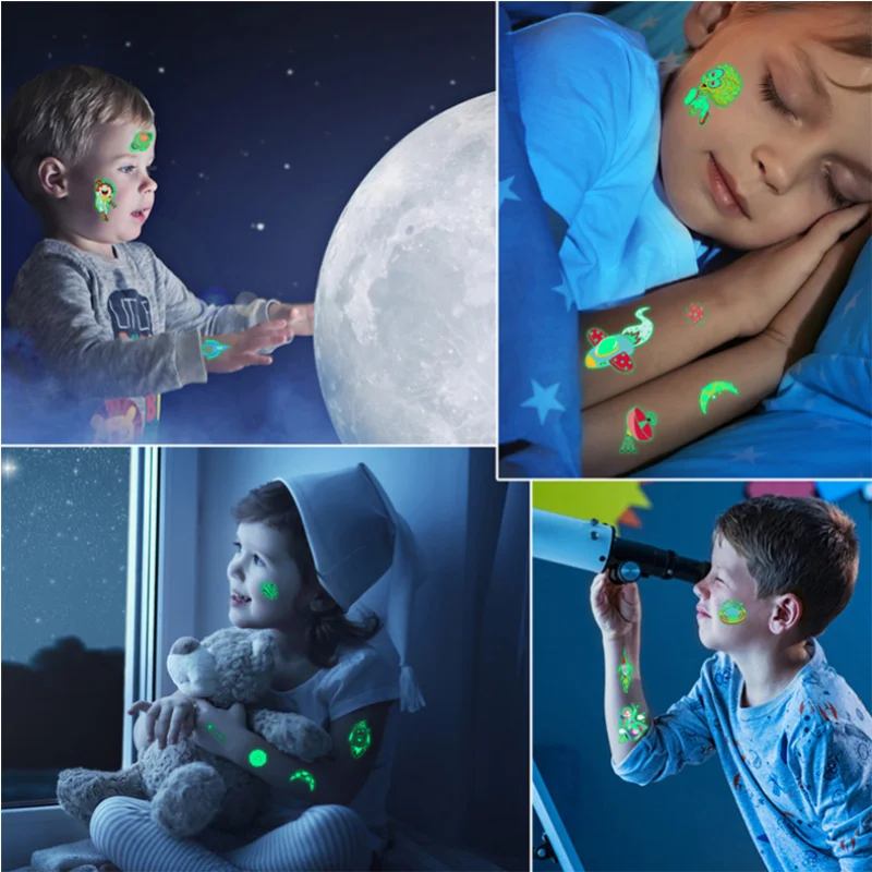 Tattoo Sticker Luminous Tattoo Stickers Temporary Colorful Animal Mermaid Dinosaur Tattoo 5 Sheets