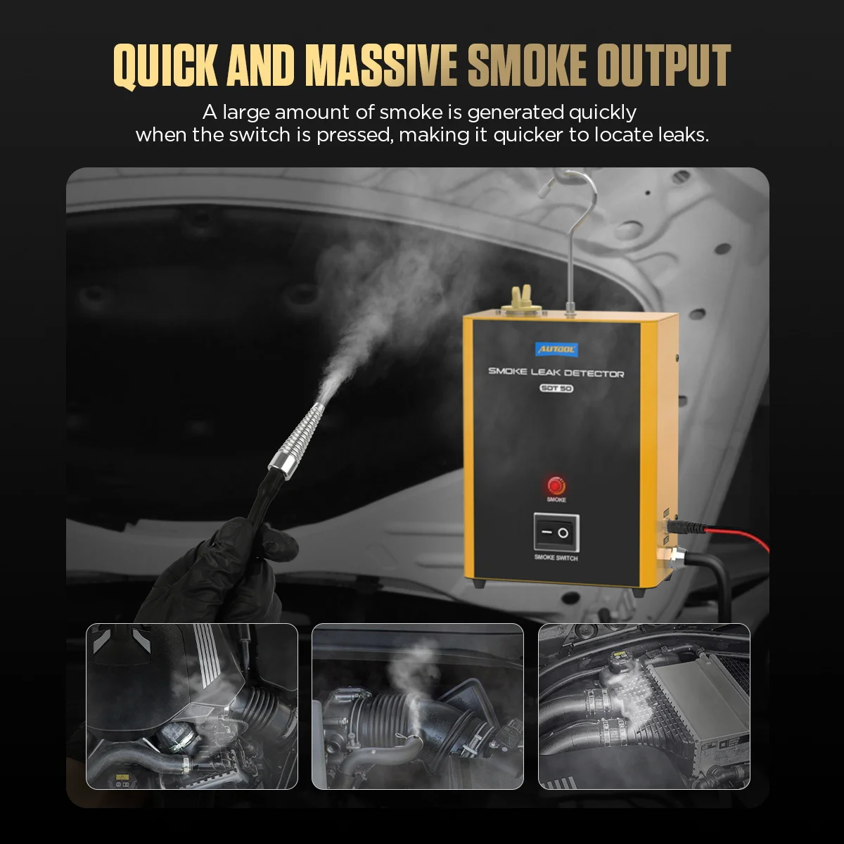 AUTOOL Car Smoke Leak Detector Automotive EVAP Gas Smoke Machine Tester Fuel Leak Detectors SDT50 Built-in Air Pump 12V Vehicles 3