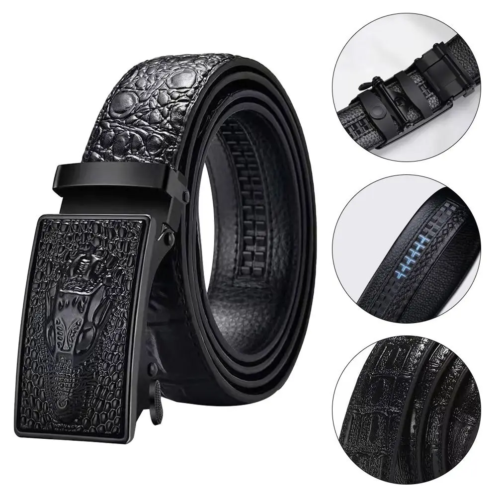 

Men's Leather Belt Automatic Buckle Waistband Business Casual Crocodile Pattern Leather Belt