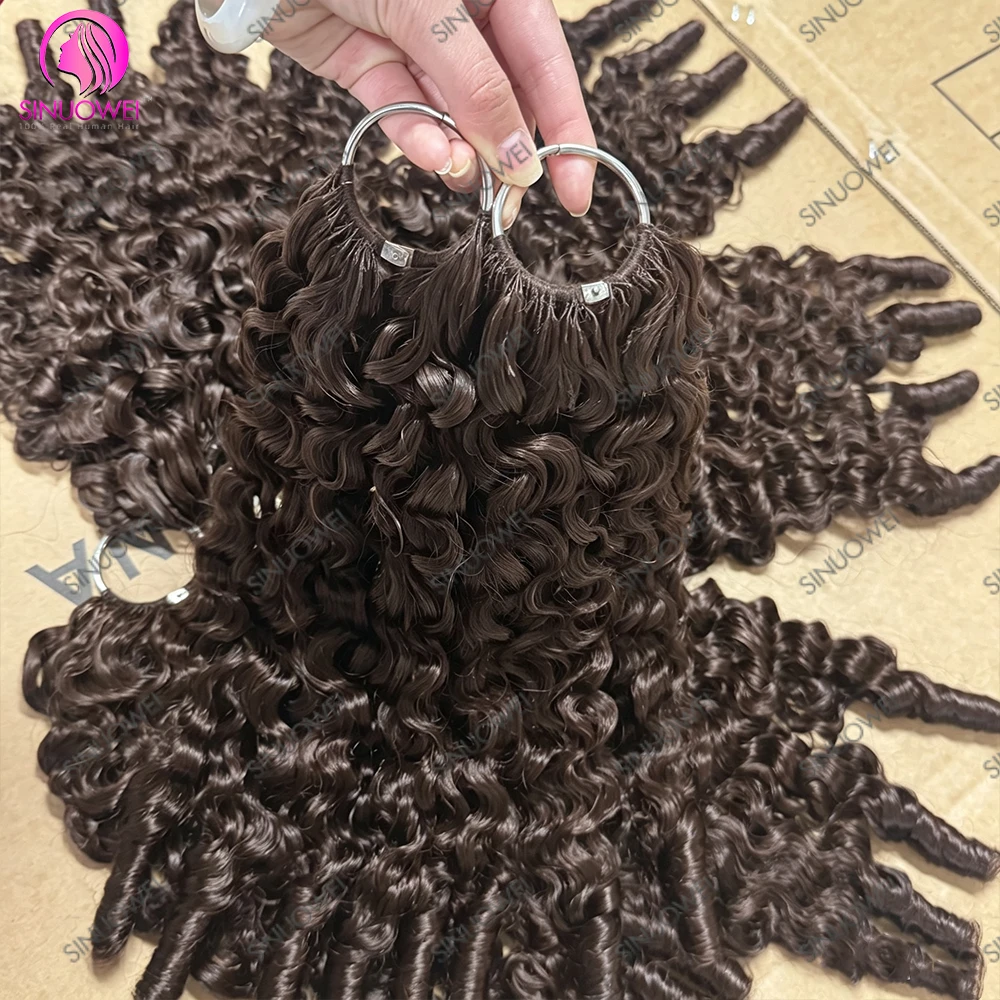 Burmese Curly #4 Brown Feather Crochet 100% Human Hair Extension Invisible Lightweight Feather Crochet Braids Hair For Braiding 2