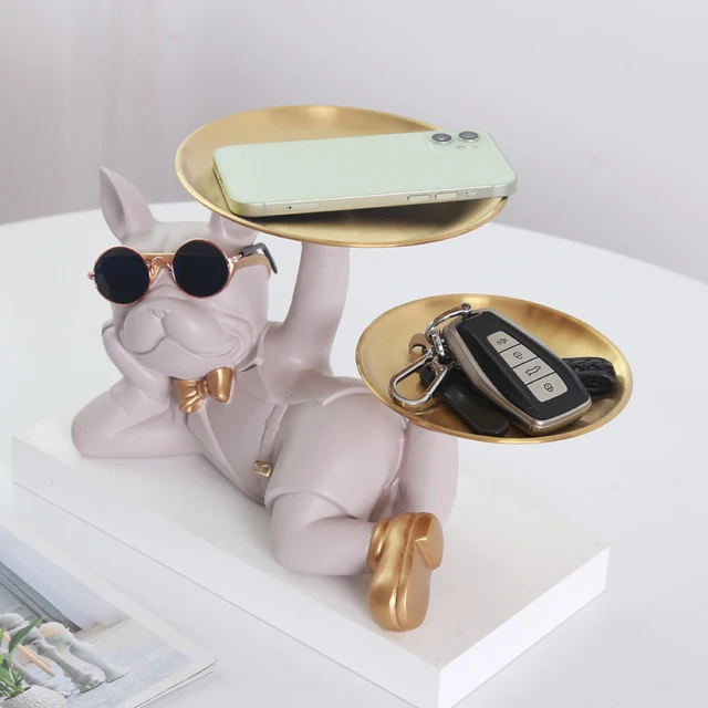 Sculpture de table bouledogue avec palette, décor de sculpture en résine, artisanat d'entrée, bonbons, fournitures domestiques pour la maison, salon, soleil 2