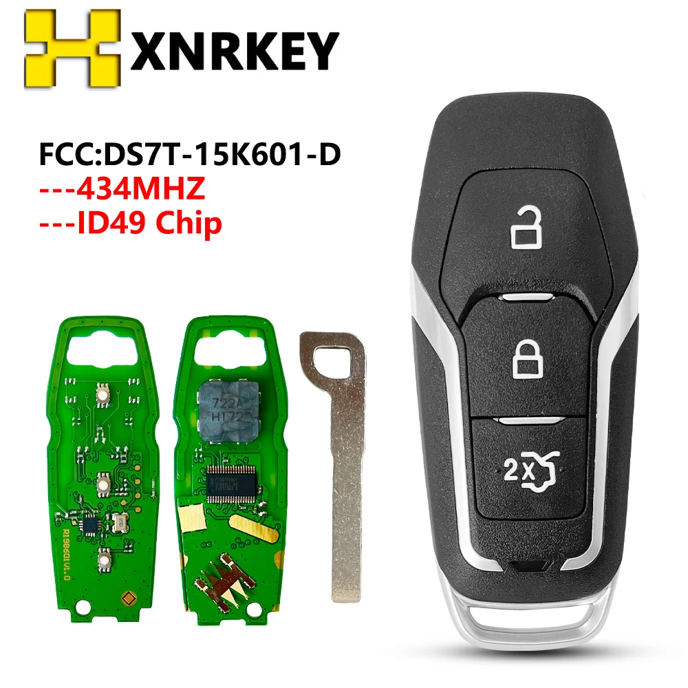 XNRKEY 3 Buttons Remote Car Key for Ford Mondeo 2.0T KUGA Mustang Edge 434MHZ ID49Chip DS7T-15K601-D