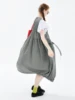 IMAKOKONI original design short sleeved plaid patchwork round neck pullover strap bow dress for women 244654 2