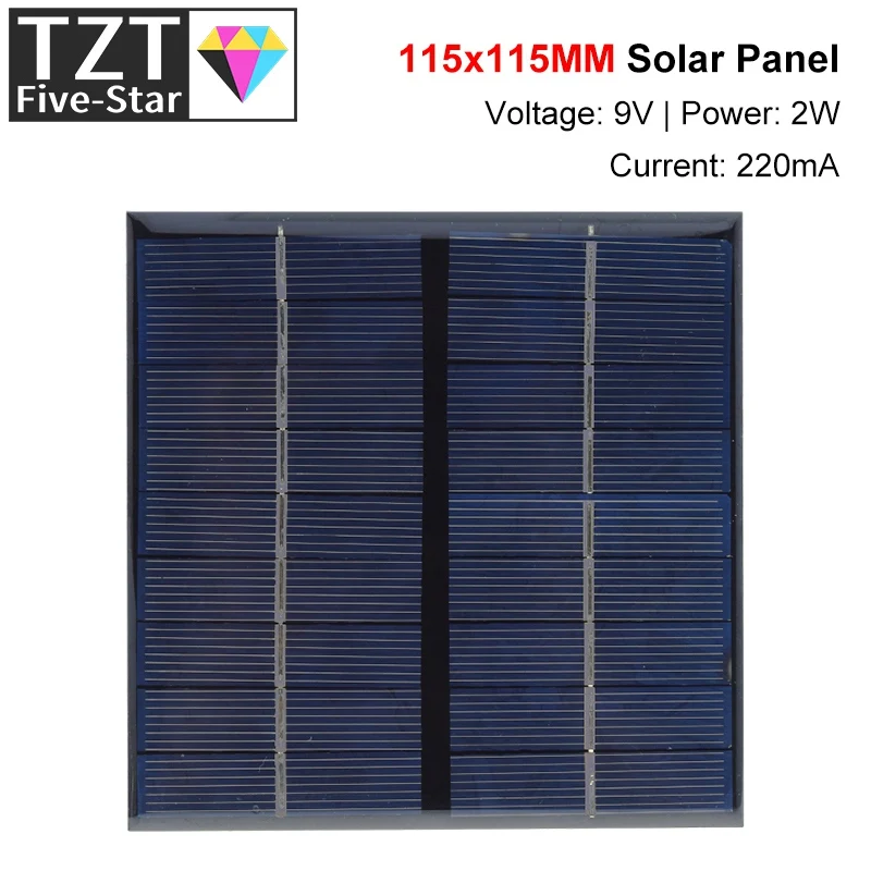 9V 2W 220MA Solar Panel 115X115MM Mini Solar System DIY For Battery