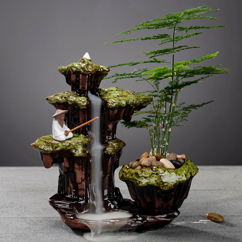 

Creative Backflow Incense Burner Home Sandalwood Ceramic Tea Ceremony Decoration Green Plants Potted Plants Micro Chinese Style