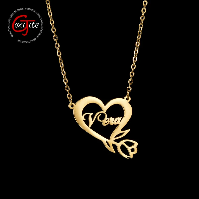 Goxijite Custom Name Necklace For Women Personalized Stainless Steel