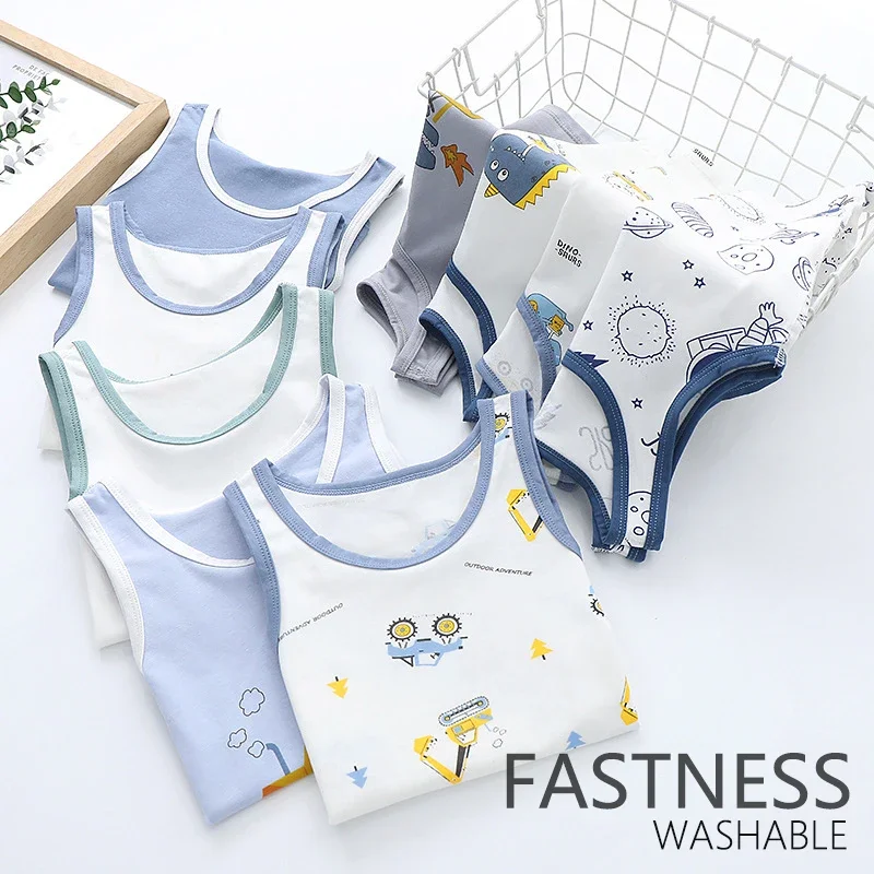 2025 Summer Kids Tanks Top Children's Vest Baby Underwear Clothing Cartoon Printed Top Cotton T-shirt Boys Sleeveless Tank 0-8 Y 5