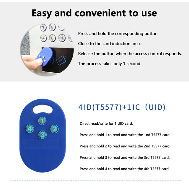1Pcs RFID multiple key fob 5 in 1 125khz T5577 EM ID writable IC 13.56Mhz 1k S50 UID changeable key fob tag 5