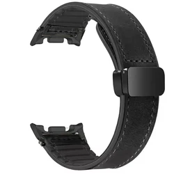 Premium Leather and Silicone Watch Strap - Elegant Wristband Bracelet - Galaxy 8 40mm 44mm (B - Black)