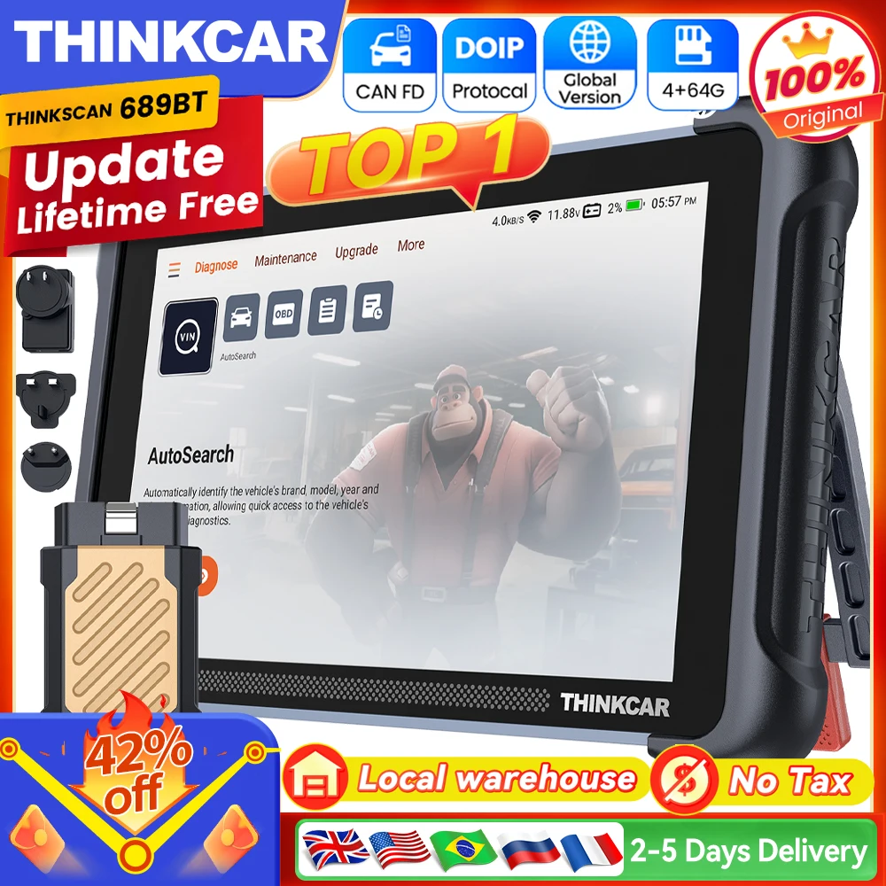 THINKCARTHINKSCAN689BTOBD2Herramientadediagnósticoconactualizacióngratuitadeporvida,codificaciónbidireccionalDOIPCANFDdeECU,pruebaactiva,34reinicios,escánerautomático-AliExpress34