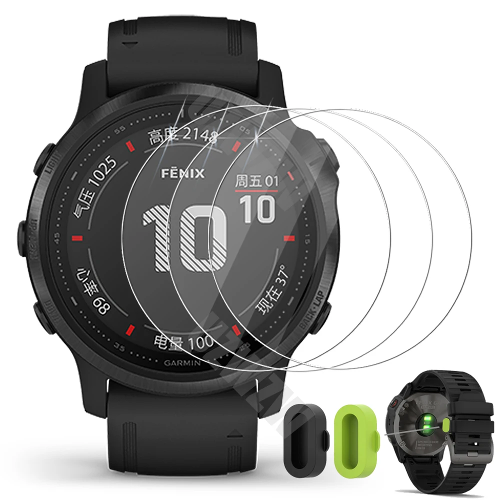 

(3+2) For Garmin Fenix 6S Pro / Fenix 6S Smart Watch 3pcs Tempered Glass Screen Protector & 2pcs Charger Port Plug Cover