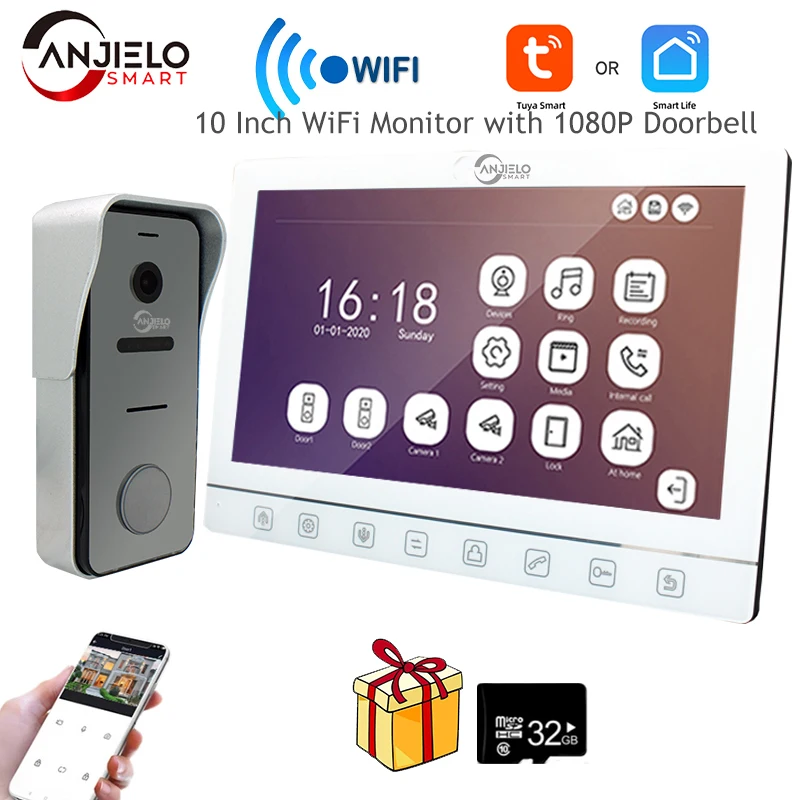 

Видеодомофон Anjielosmart TUYA, 10 дюймов, Wi-Fi, 1080P