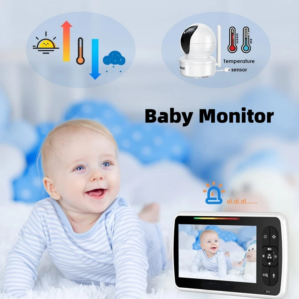 5 inch HD Video Baby Monitor With Camera And Audio 1200mah Battery 2.4GHz Wireless Intercom Audio Temperature Sensor Lullaby - Image 2