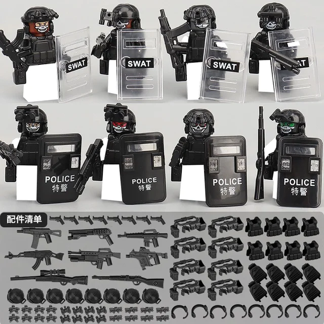 Military Special Forces Building Block Sets SWAT Ghost Commando Police Soldiers Army Action FiguresGun Weapons Bricks Kids Toy B 5