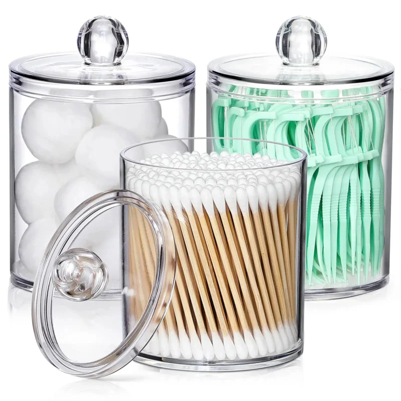 4Personalized Acrylic Storage Box Multifunctional Cotton Swabs Cotton Balls Dental Floss Picks Organizer Transparent Cosmetic St