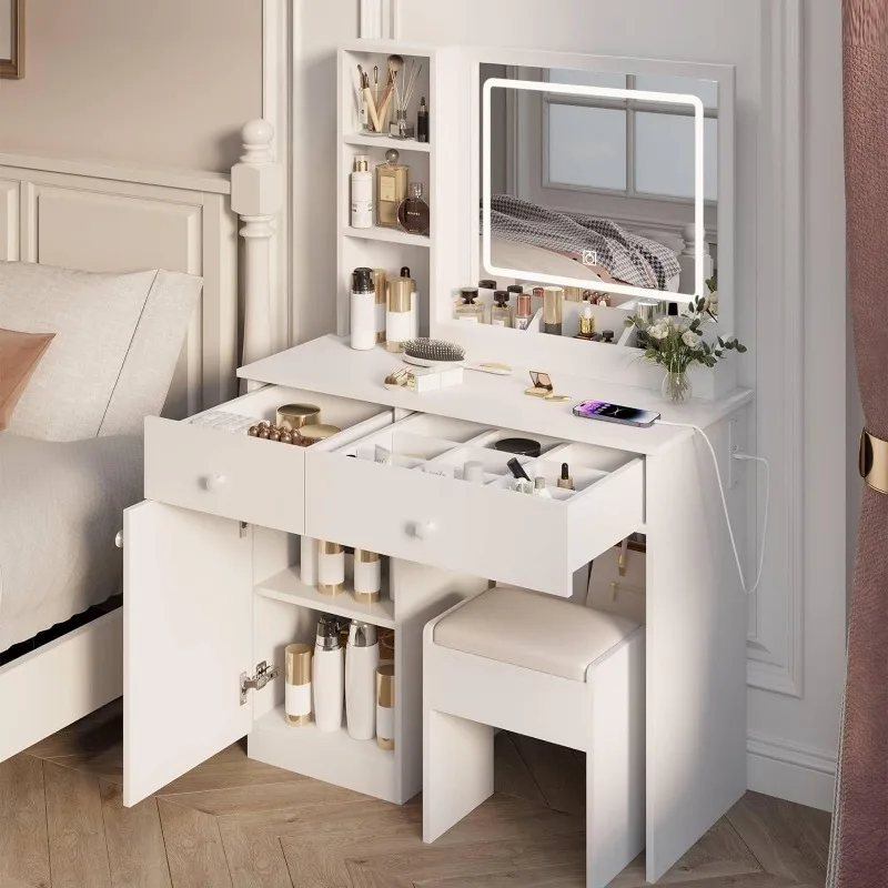 Vanity Desk With Mirror and LED Lights, 2