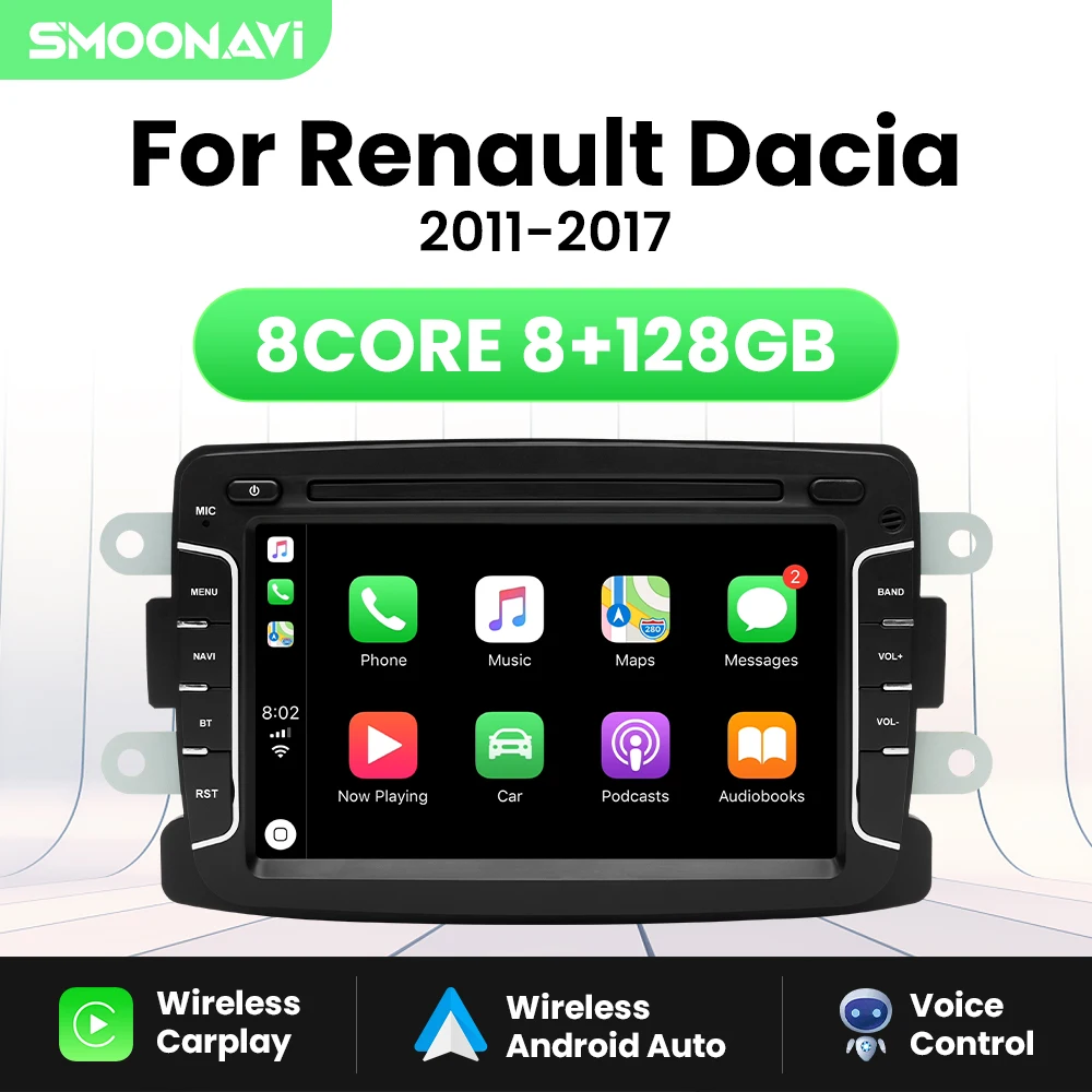 Reproductor de Radio de coche inalámbrico Carplay Android14 para Dacia Lodgy Logan Duster Sandero Renault Captur/Lada/Xray GPS 4G Wifi Multimedia 1