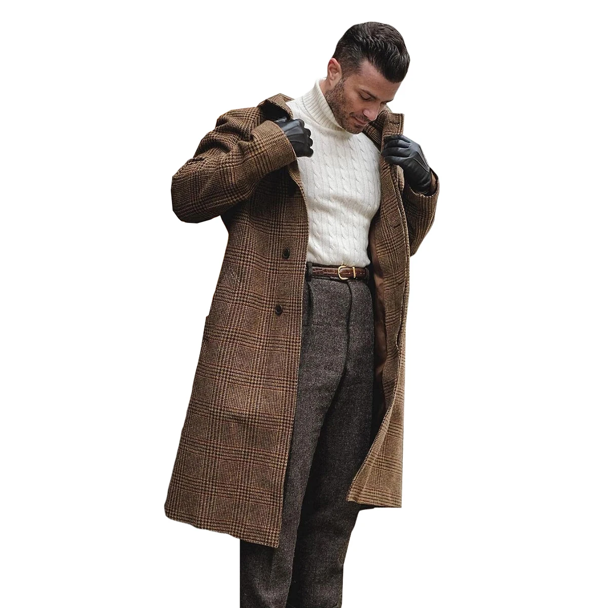 Plaid Autumn Men's Woolen Long Coat Single Breasted Overcoat Male Business Office Leisure Fall Winter Blazer Jackets men woolen coat