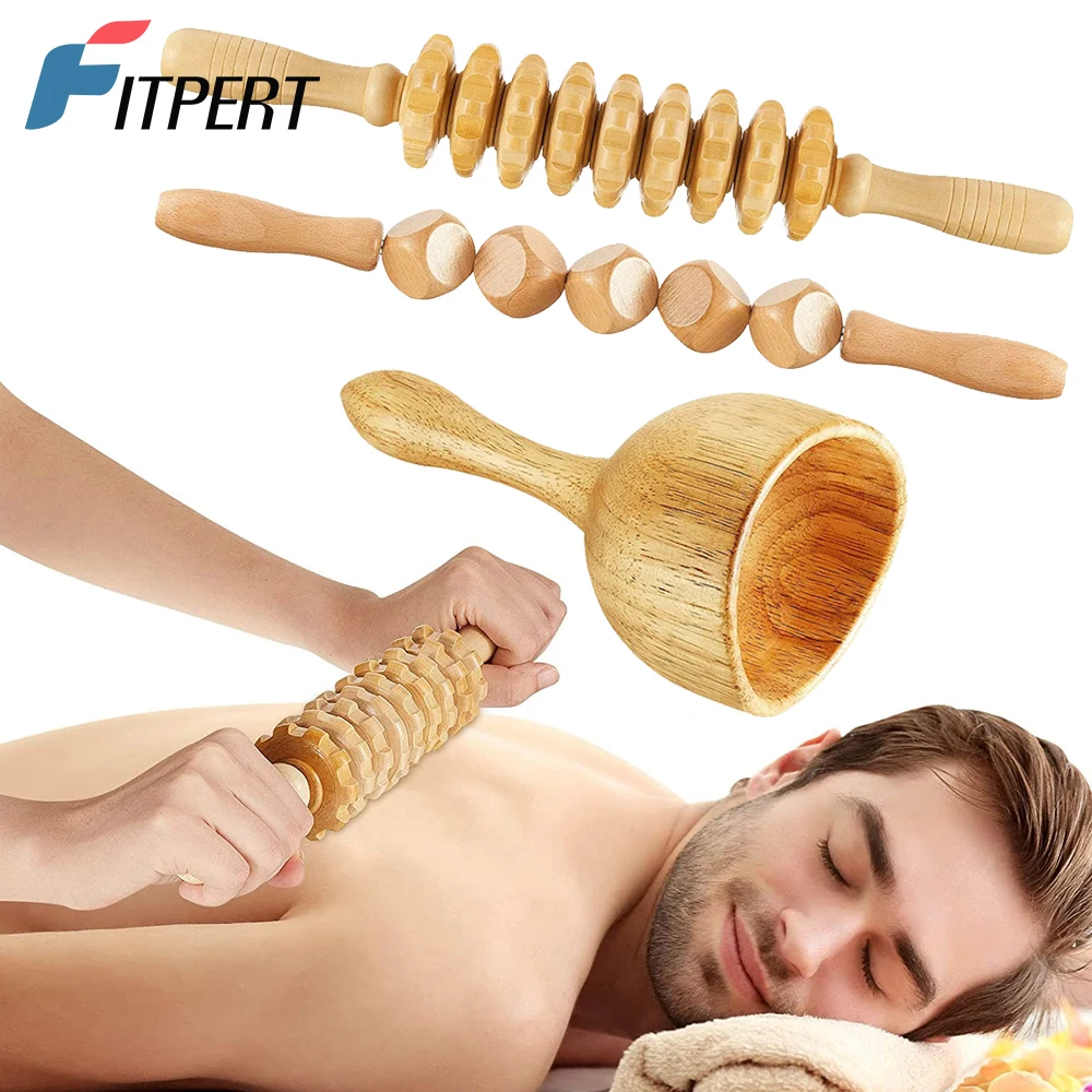 1Set Lymphatic Drainage Massager Wood Massage Roller Tools,Anti Cellulite Massage Roller, Wood Massage Cup,Fascia Massage Roller
