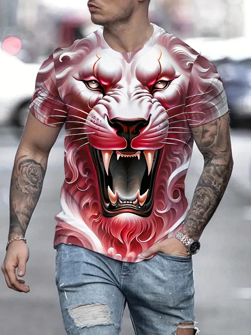 Mens Lion Graphic T Shirt Short Sleeve Oversized Tee
