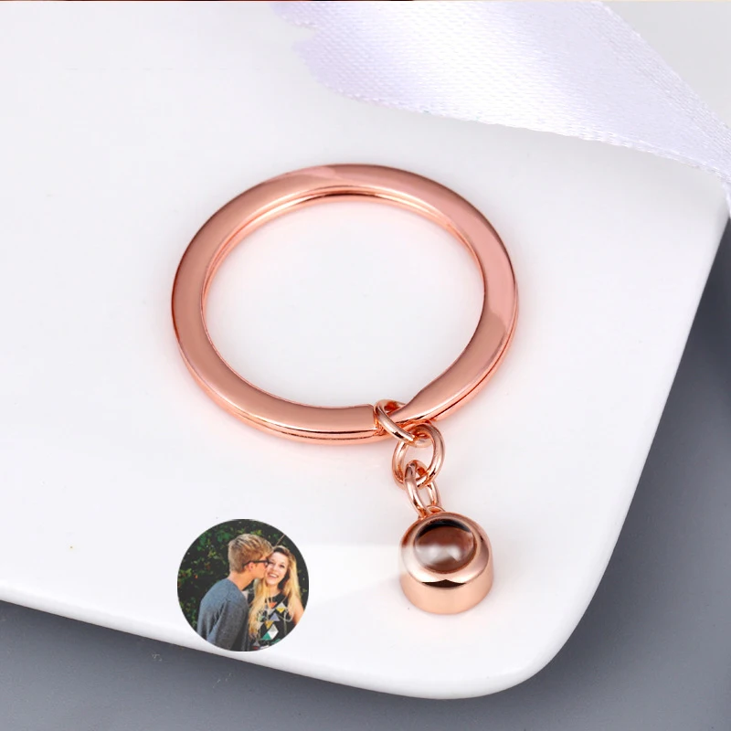 Personalized Photo Projection Key Chain Simple Custom Picture Small Circle Keyring  for Women Men Memory Birthday Christmas Gift